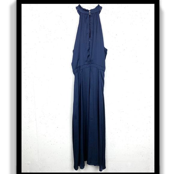 Elie Tahari Womens Blouson Ruffle Halter Midi Dress Blue Sleeveless Size 10 - Picture 3 of 16
